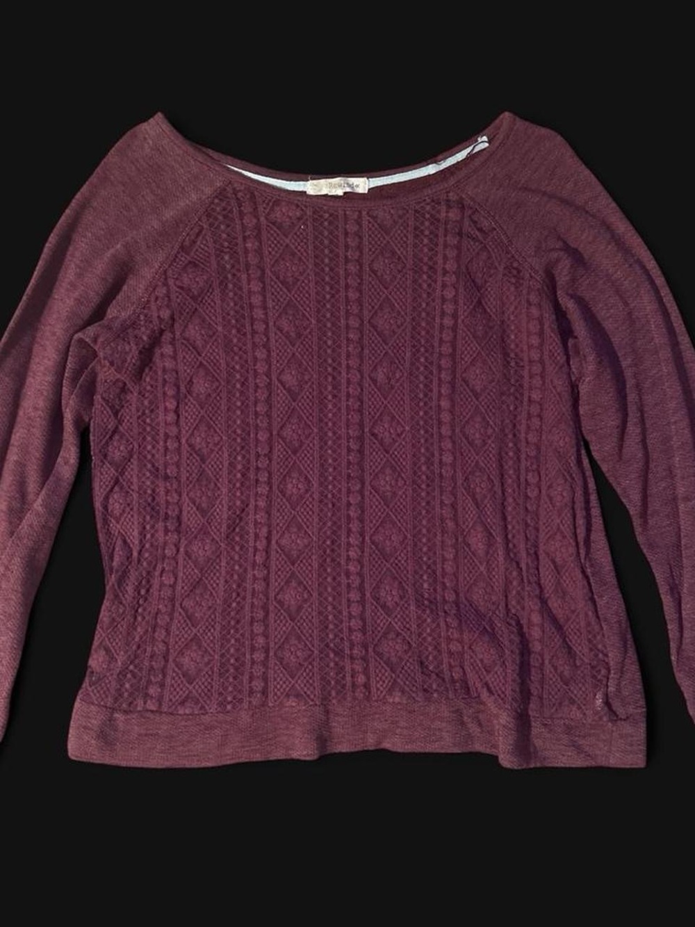 Burgundy Sweater with Textured Lace Detail